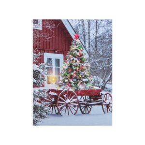 Christmas Tree and Snow House Unframed Canvas Wall Art  24" X 32"